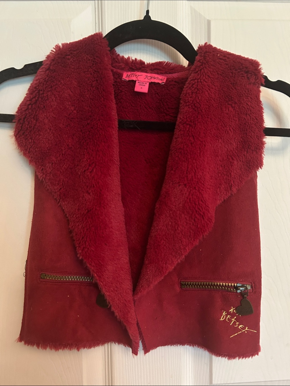 Betsey Johnson Children’s Burgundy Faux Shearling Vest